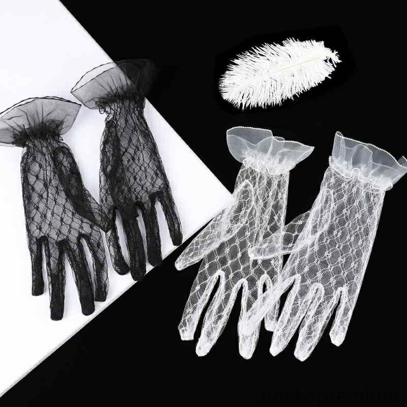【送料無料】ホワイト ブラック フリーサイズ 花嫁 結婚式 小道具 フレンチロリータ メッシュ レトロ レースの手袋(4)