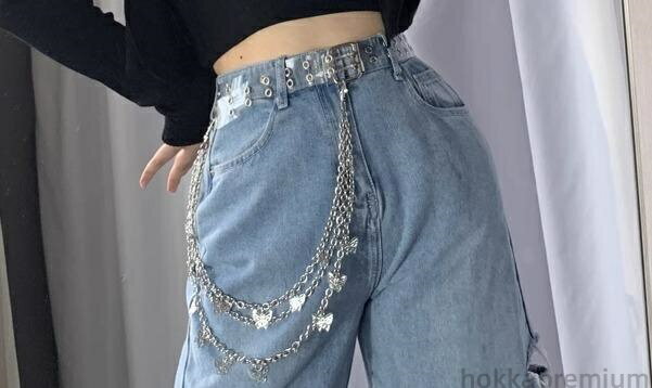 【送料無料】ベルト レディース 透明 クリア スケルトン 2列 穴 多い 太め 幅広 ピンバックル 調節 ウエストマーク カジュアル ジーパン ワンピース チェーン 蝶 単品 セット