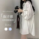 【送料無料】秋 春 前開き ブラウス 体型カバー ドロップショルダー シャツ 無地 オーバーサイズ カジュアルシャツ レディース