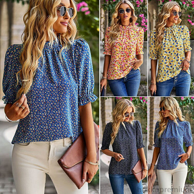 【送料無料】母 ママ 40代 30代 20代 トップス 大人 ギャザーブラウス フラワー シフォン ブラウスシャツ 半袖 シャツ 花柄 春夏 レディース