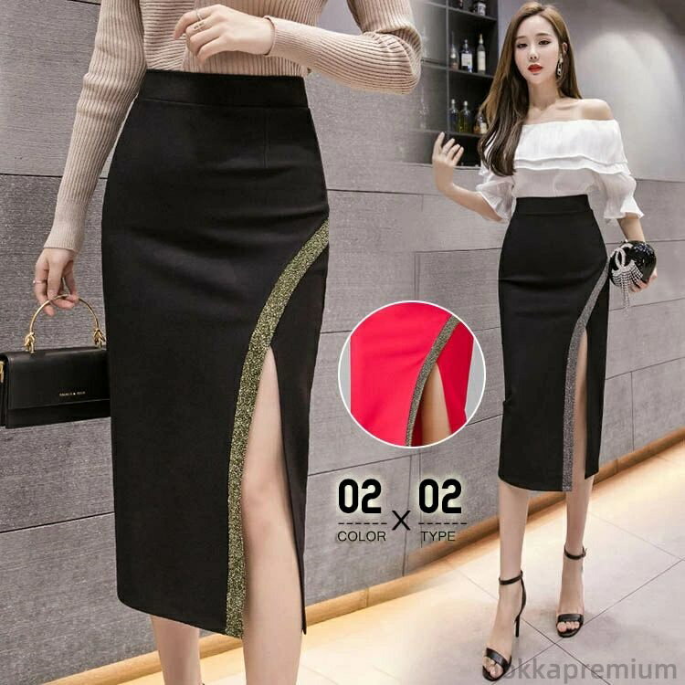 【送料無料】可愛い きれいめ おしゃれ ロング丈 ウエストゴム ストレッチ スリット ボトムス レディース スカート ロングスカート