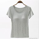 【送料無料】丸首 半袖 ブラ 夏 定番 カップ付き 無地 カジュアル レディース カットソー Tシャツブラ カップ付き ルームウェア ベーシック