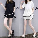 【送料無料】ゆったり 重ね着風 大きいサイズ スウェット 部屋着 上下セット 半袖 Tシャツ セットアップ 部屋着 スウェット レディース