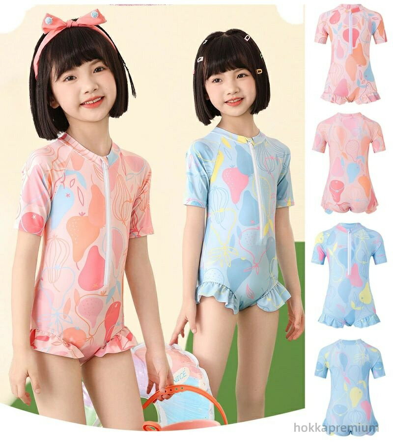 【送料無料】子供用 ブルー ピンク ロンパース 赤ちゃん こども 女の子 フルーツ柄 ビキニ キッズ オールインワン 水着 ベビー