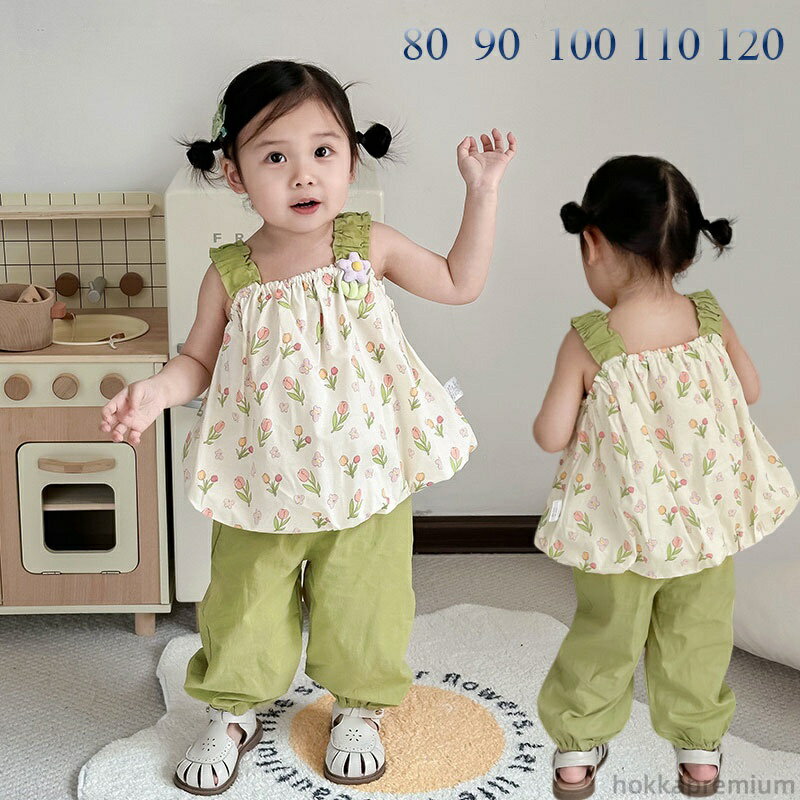 【送料無料】上下セット カジュアル キッズ 幼稚園 保育園 通園 シャツ/パンツ ノースリーブ 女の子 普..