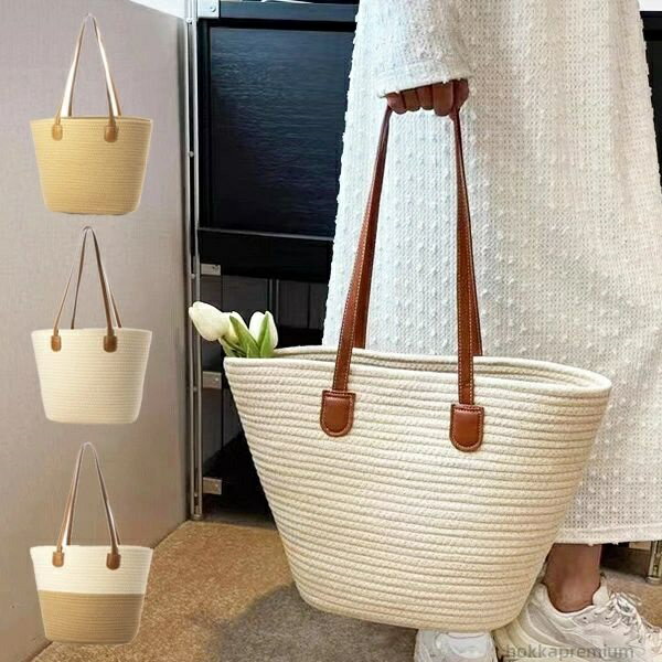 【送料無料】ベージュ コーヒー レディース 鞄 バッグ 大きい A4 肩掛け 無地 麦わら ストロー かごバッグ