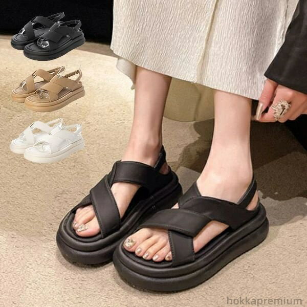 【送料無料】オフホワイト カーキ ブラック レディース 靴 シューズ 白 黒 バックストラップ 歩きやすい PUレザー 合皮 厚底サンダル