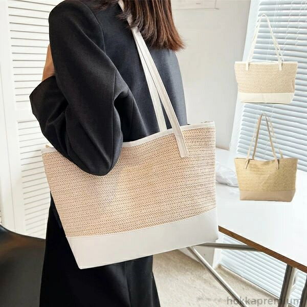 【送料無料】ホワイト カーキ レディース バッグ 鞄 肩掛け 大きい A4 バイカラー ドッキング ストロー..