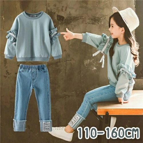 【送料無料】子供服 女の子 秋 冬 セットアップ 上下セット 長袖 カジュアルパンツ 2点セット キッズ 冬服 厚手 コート