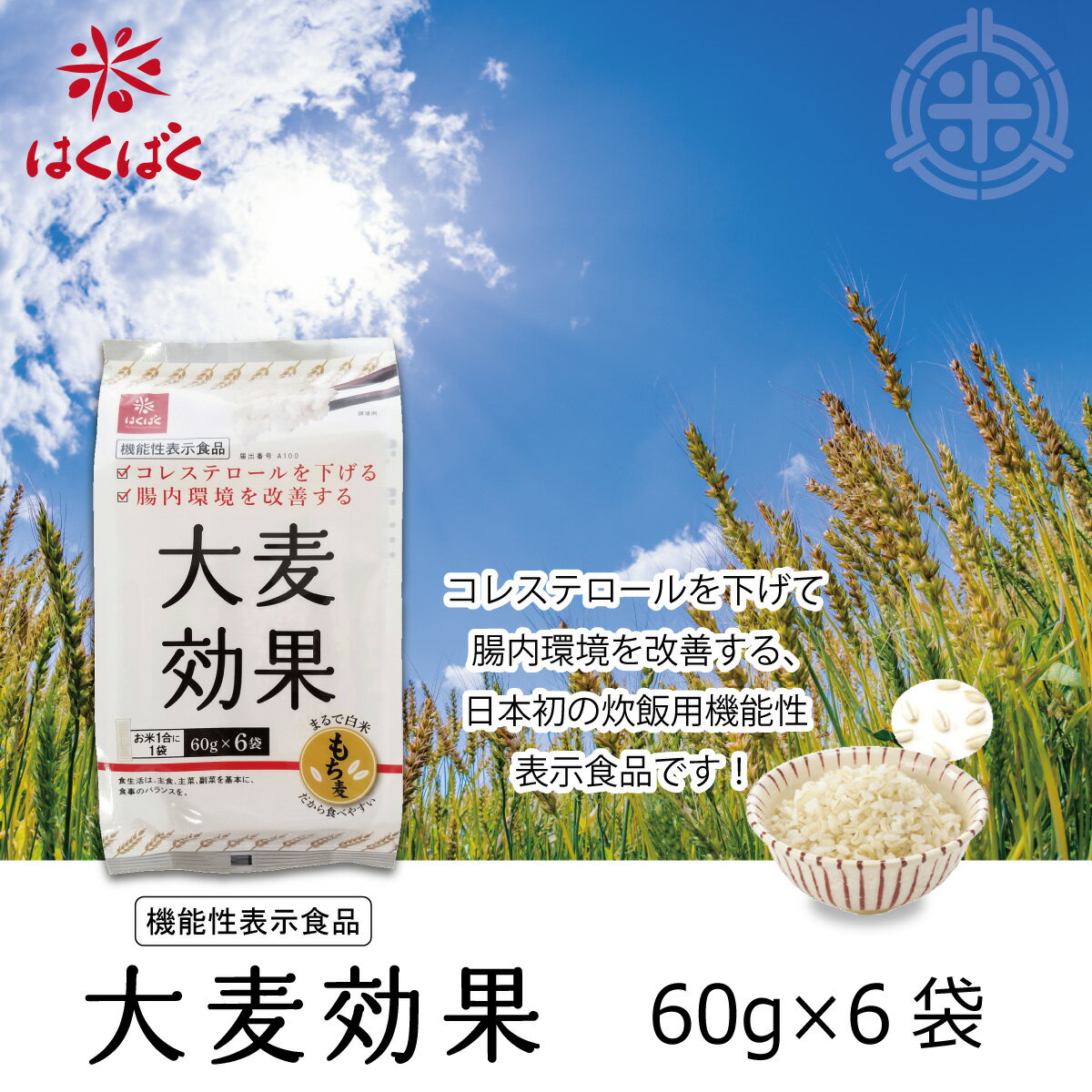 大麦効果 60g×6袋×1個 はくばく 機能性表示食品 メール便 送料無料