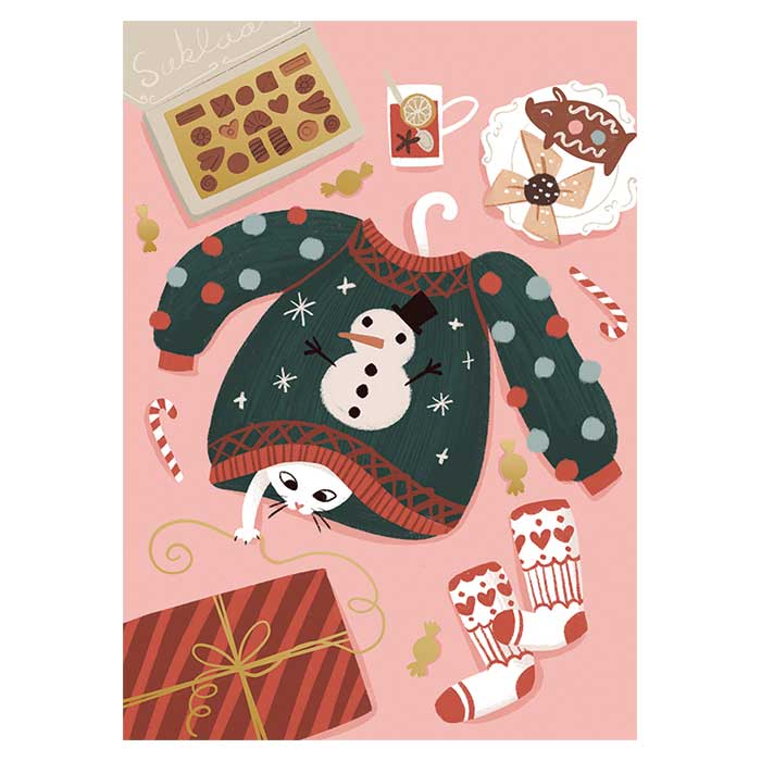 Putinki プティンキ クリスマスポストカード ( kaisu Sandberg / セーターに隠れるネコ )【北欧雑貨】