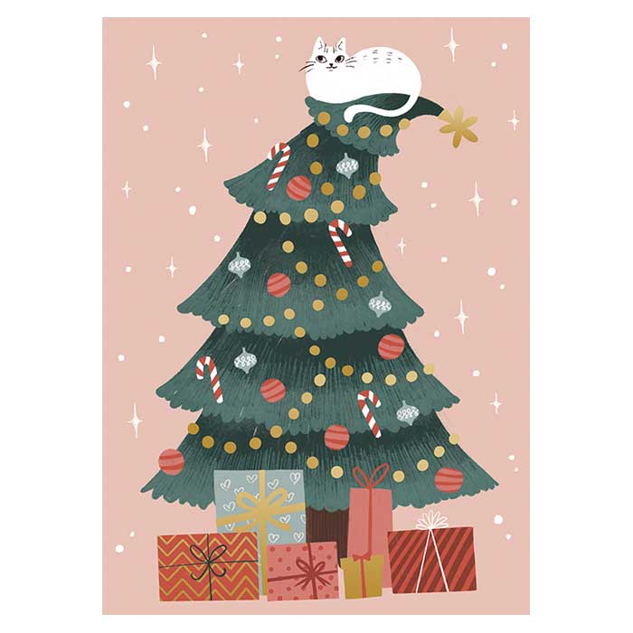 Putinki プティンキ クリスマスポストカード ( kaisu Sandberg / ツリーに乗るネコ )【北欧雑貨】