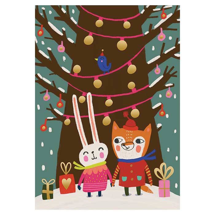 Putinki プティンキ クリスマスポストカード ( Mira Mallius / なかよしウサギとキツネ )【北欧雑貨】
