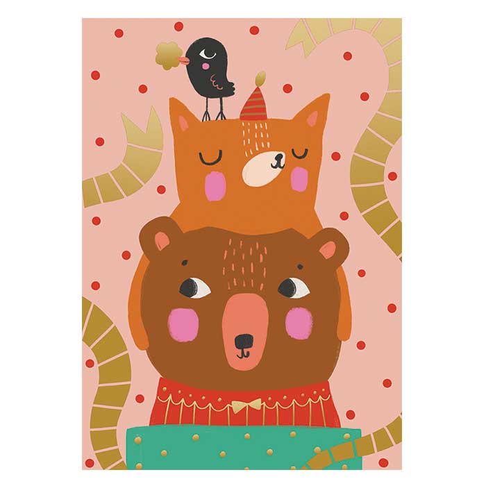 Putinki プティンキ クリスマスポストカード ( Mira Mallius ミラ・マリウス / なかよしなキツネとクマ )【北欧雑貨】