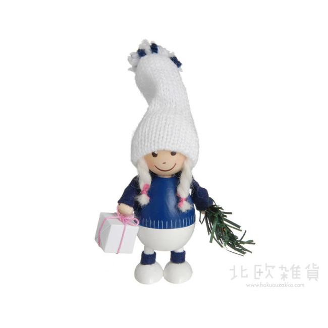 NORDIKA nisse ノルディカ ニッセ クリスマス 木製人形（プレゼント持った胴長女の子／ブルー／NRD120092) 