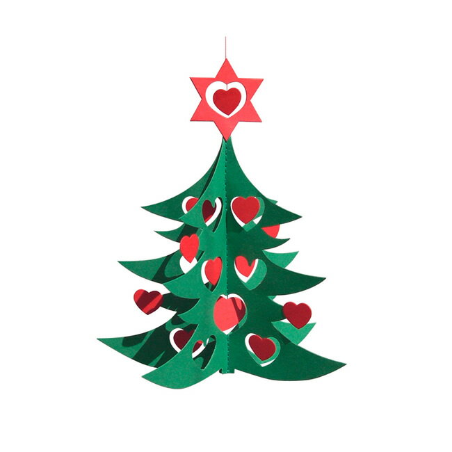 Livingly リヴィングリィ ペーパーモビール (ハートのクリスマスツリー / M / グリーン / レッド)【北..