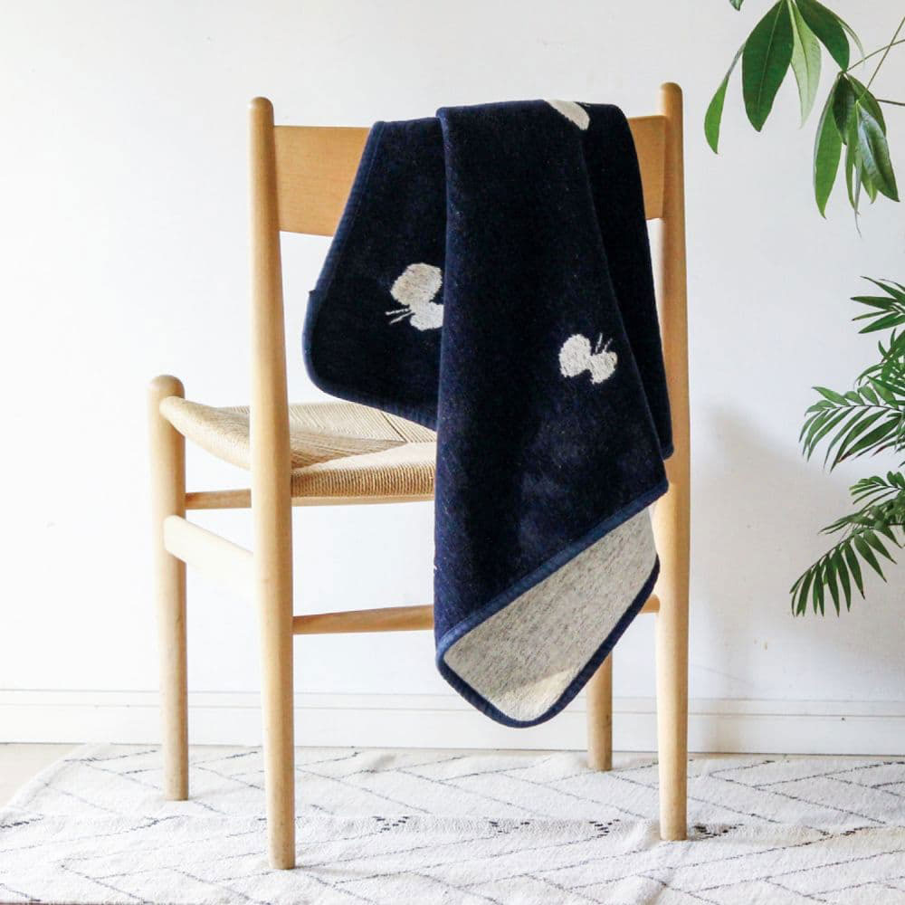 【送料無料】KLIPPAN クリッパン シュニールコットン ミニブランケット CHOUCHO ( 70×90cm / ネイビー )【北欧雑貨】