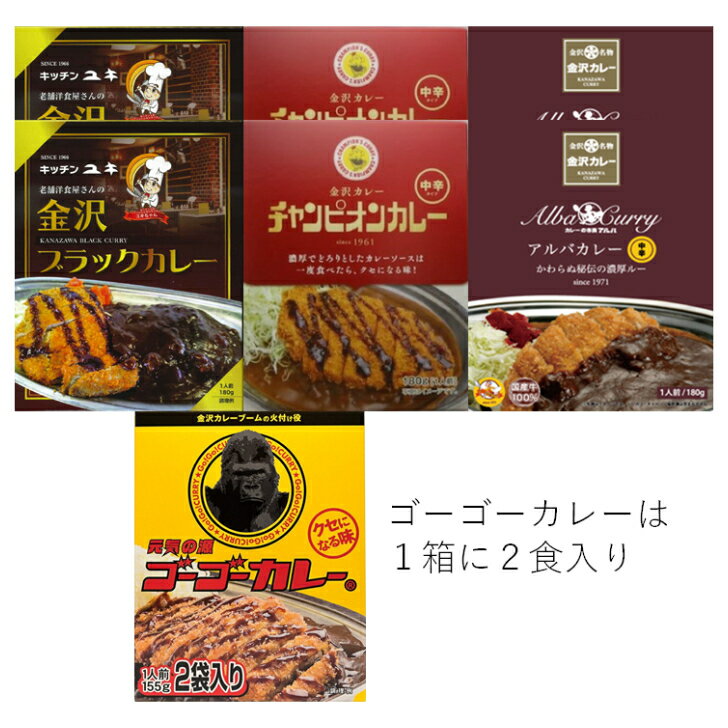 老舗金沢カレー詰め合わせ 計8食 【ゴーゴー2食（1箱）、アルバ2食、チャンカレ2食、キッチンユキ2食】 宅配：60サイズ