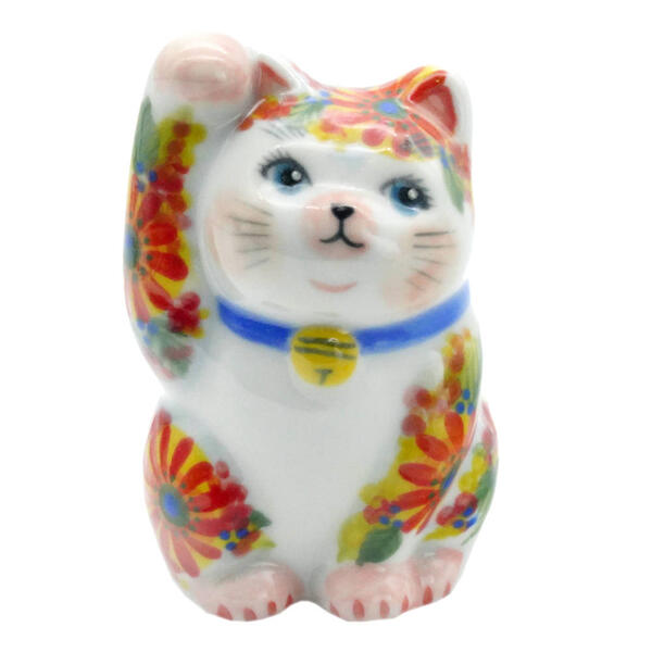 下野邦子 九谷焼招き猫（右手金運招き猫）3号下絵華盛A 10011978(3)