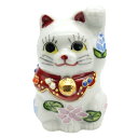 九谷焼 招き猫(左手人お客招き猫)2号睡蓮(3)