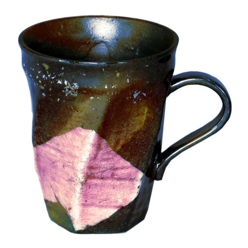 九谷焼 美山窯粗削マグカップ 銀彩金銀ちらし 紫 12-134