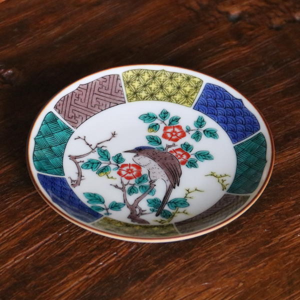 九谷焼 青郊窯豆皿 古九谷色絵花鳥図MC-10
