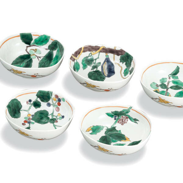 九谷焼 晄窯4.6号楕円鉢揃（5個セット）山の恵み AP8-5011