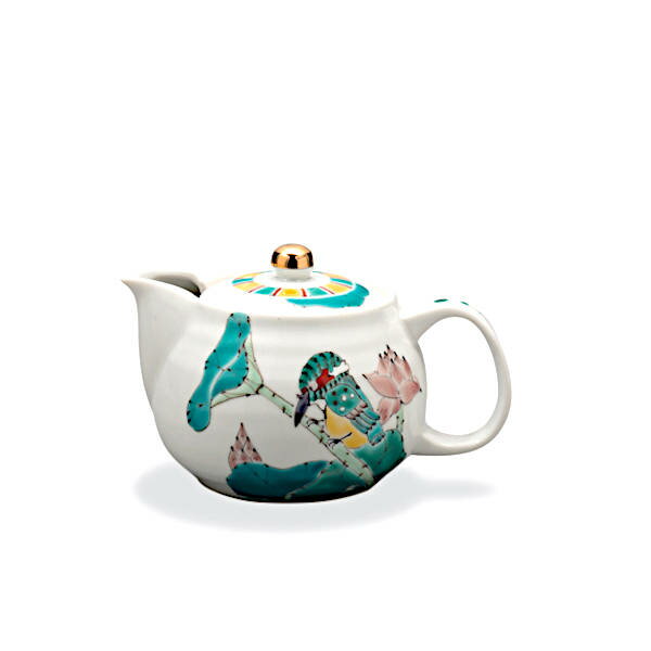 九谷焼 大志窯ポット急須（400cc）蓮に翡翠 AP8-5049