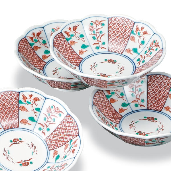 九谷焼 5号小鉢揃（5個セット）赤絵小紋 AP8-0315