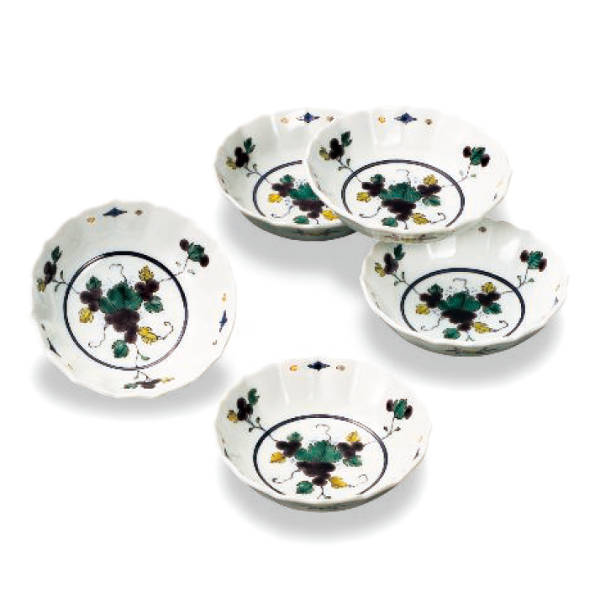 九谷焼 銀泉窯3.8号小鉢揃（5個セット）ぶどう AP8-0316