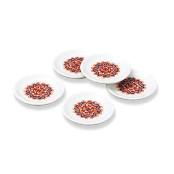九谷焼 大志窯豆皿箸置き（5個セット）赤絵丸紋 AP8-0413