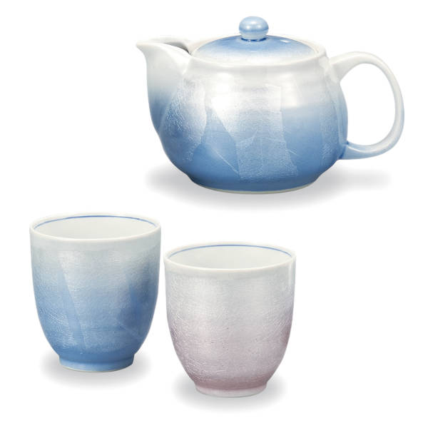 九谷焼 憩い揃（ポット急須＆組湯呑みセット）銀彩 AP8-0530