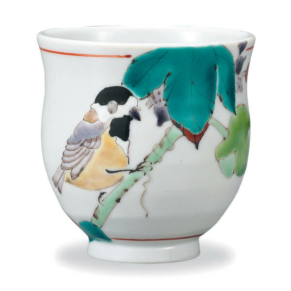 九谷焼 大志窯湯呑み 野葡萄に山雀 AP8-5062