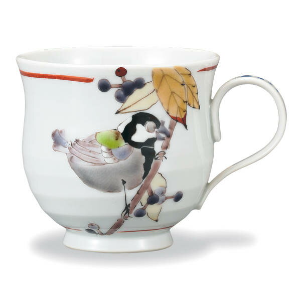 九谷焼 大志窯マグカップ 紫式部に四十雀 AP8-5053