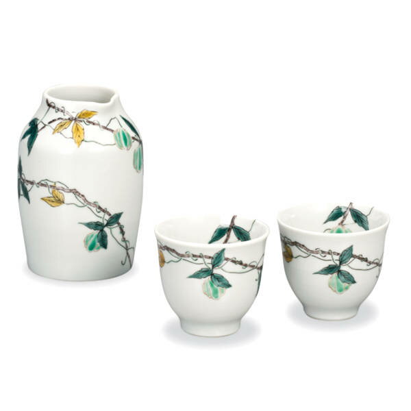 九谷焼 晄窯晩酌揃（徳利＆盃セット）風船かずら AP8-5007 [酒器揃 ぐい呑み おちょこ]