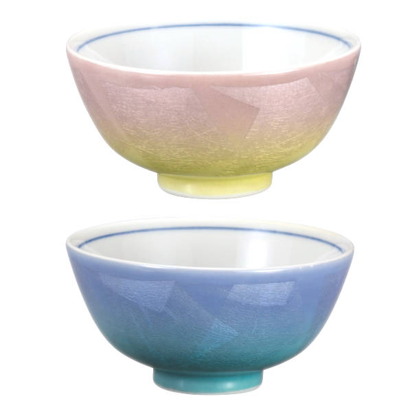 九谷焼 組飯碗（夫婦茶碗）二色銀彩K9-556 [ご飯茶碗ペアセット]