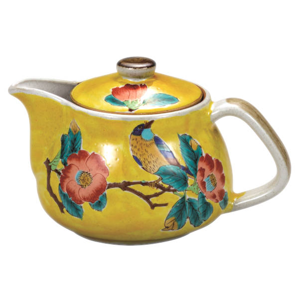 九谷焼 ポット急須（360ml）吉田屋椿に鳥（網付）K9-621