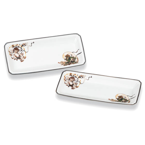 九谷焼 ペア8号皿（長角皿2枚セット）風神雷神 AP8-0227