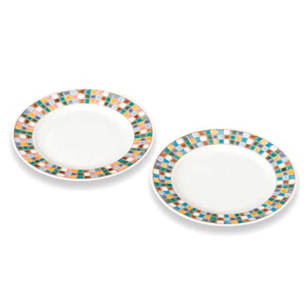 川合孝知 九谷焼 ペア6.5号皿 市松 AP8-0234