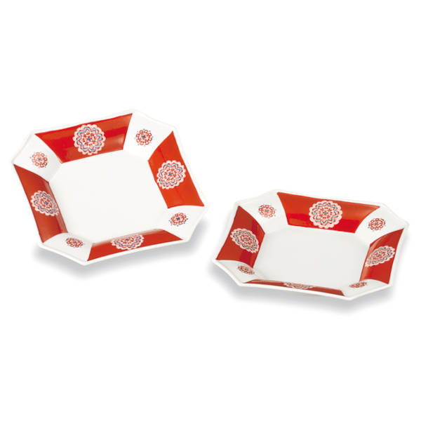 九谷焼 大志窯ペア5.5号皿 赤絵丸紋 AP8-0235