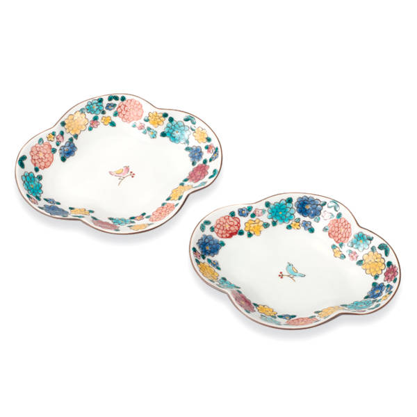 九谷焼 双鳩窯ペア6号皿 小鳥とマリーゴールド AP8-0238