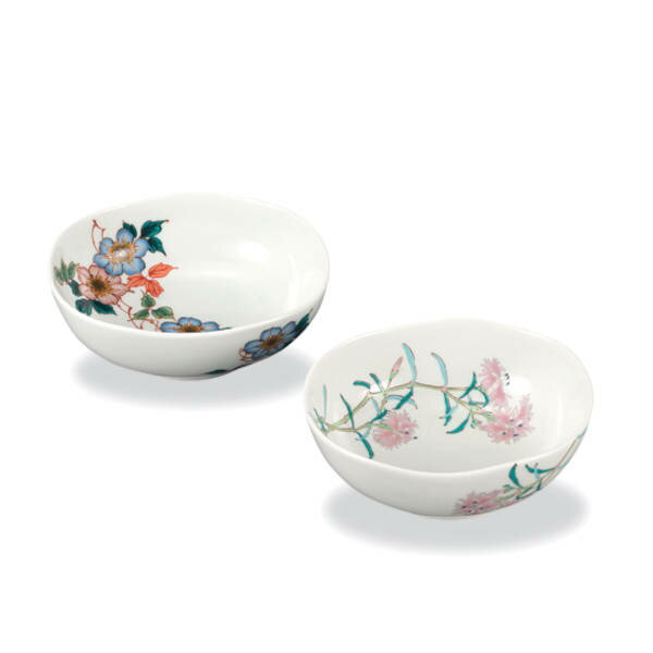 九谷焼 ペア4.6号鉢 草花2種 AP8-0246