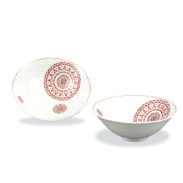 九谷焼 大志窯ペア5.5号鉢 赤絵丸紋 AP8-0250