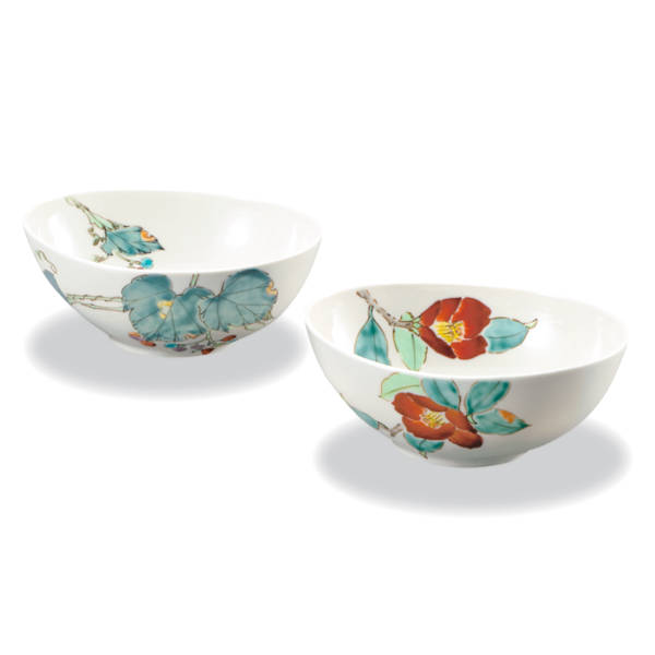 平野由香 九谷焼ペア鉢 野ぶどう・椿 AP8-0256