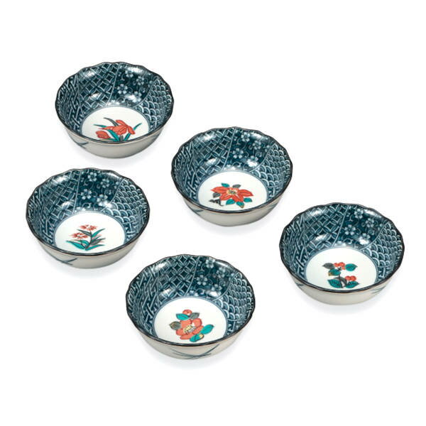 九谷焼 3号小鉢揃（5個セット）5草花 AP8-0301