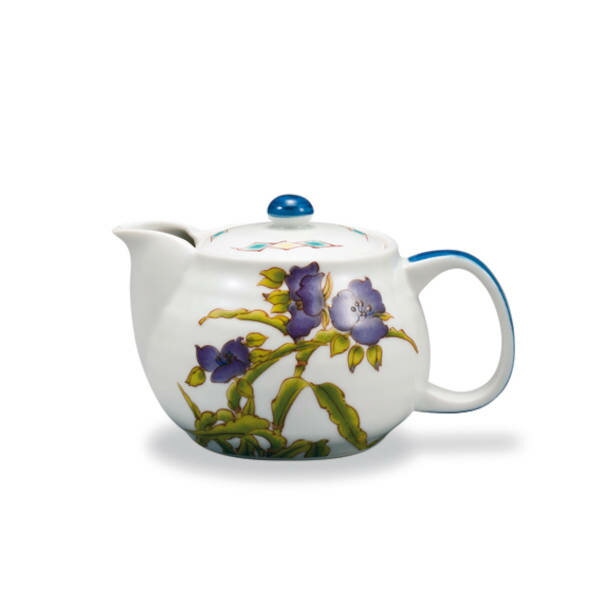 九谷焼 ポット急須（400cc）6月の紫露草 12か月の花 AP8-5162