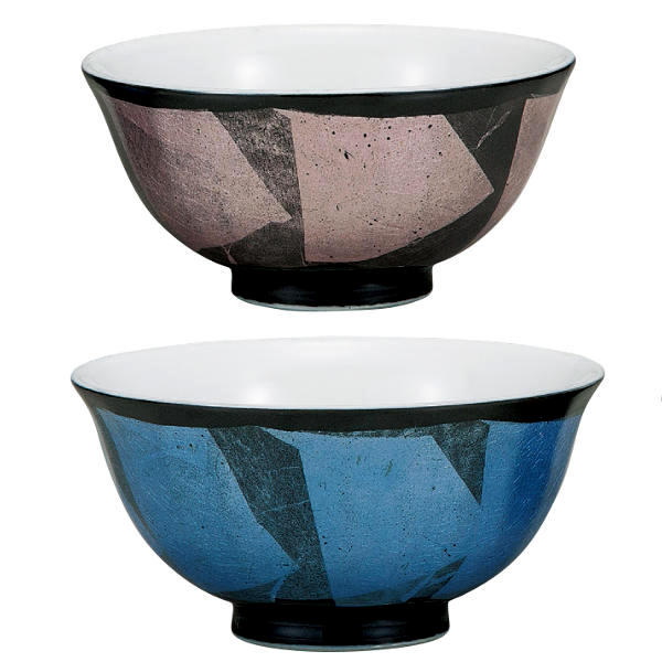 九谷焼 組飯碗（夫婦茶碗）銀彩K9-565 [ご飯茶碗ペアセット]