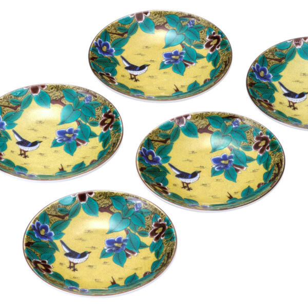 九谷焼 3.2号皿揃（5枚セット）吉田屋椿に鳥K9-68 [豆皿 小皿]