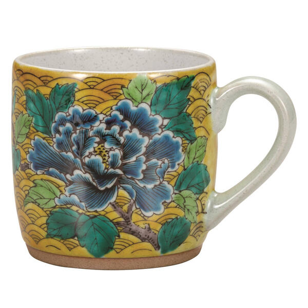 九谷焼 マグカップ 吉田屋波牡丹K9-955★