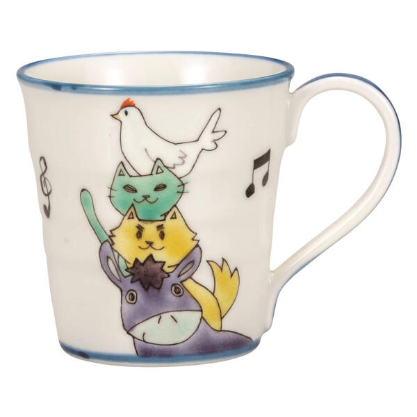 岡田絹代 九谷焼マグカップ ブレーメンの音楽隊K9-968★